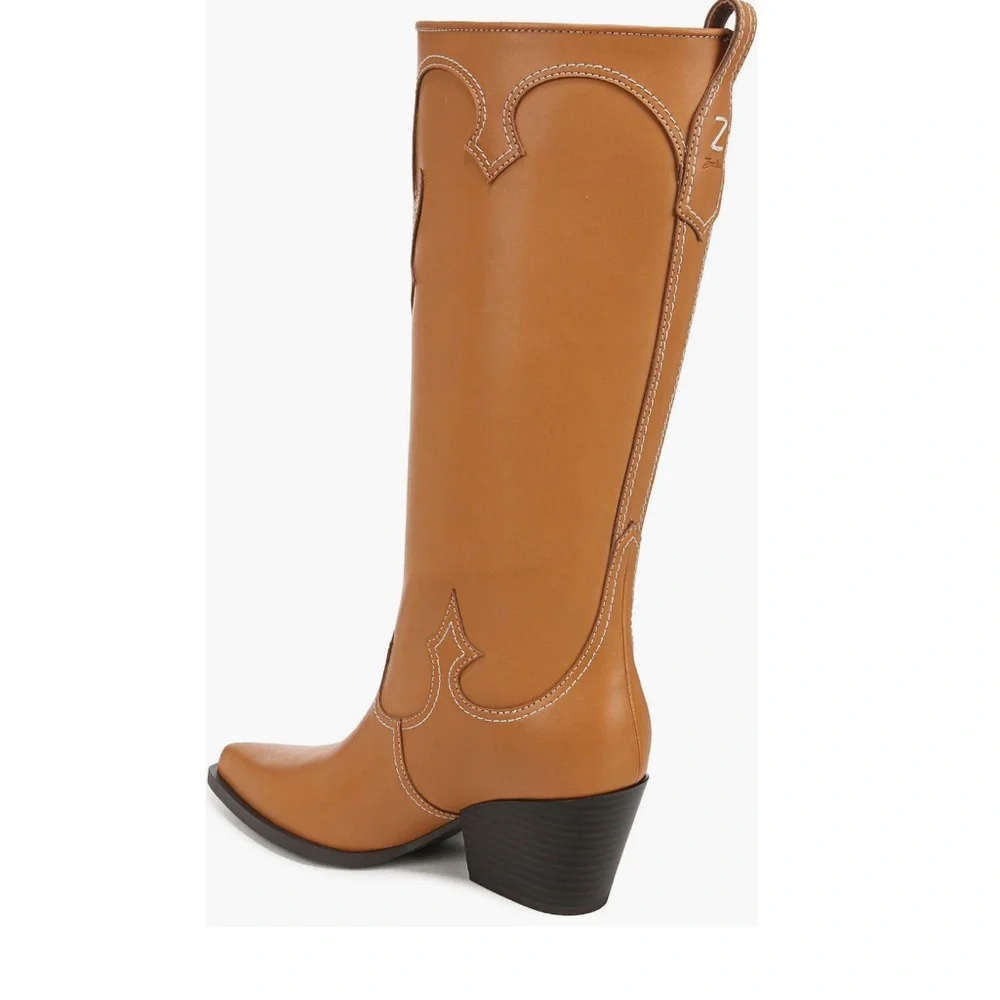 Zodiac Dawson Cowboy Boots Pointy Toe & Knee High Cuoio Brown Women’s Size 6.5
